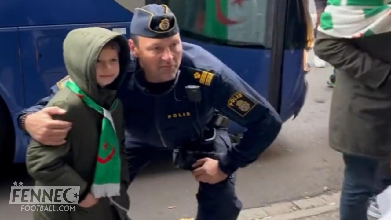 Suède Algérie : un moment super mignon entre un policier et un fan des verts (Vidéo)